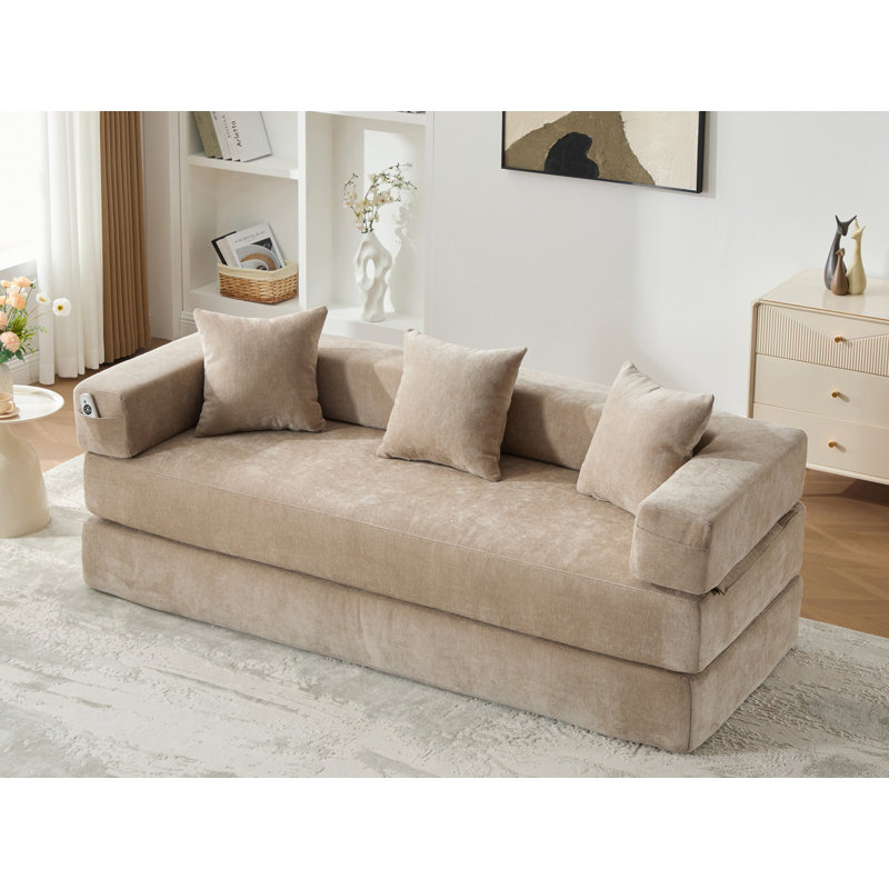 Convertible Sleeper Sofa, Foldable Floor Couch No Assembly, Khaki