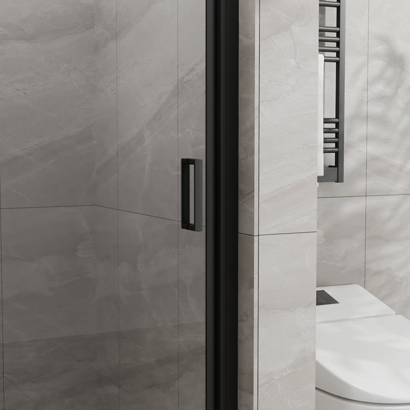 Porte de douche pivotante en verre trempé de 1/4 po d'épaisseur Goodony, Noir