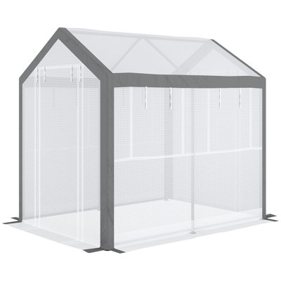 White Walk-In Gardening Greenhouse 8'X6'x7.5', With 6 Windows, 2 Zippered Doors & Weather 8'X6'x7.5' Greenhouse, Outdoor Space Cover,