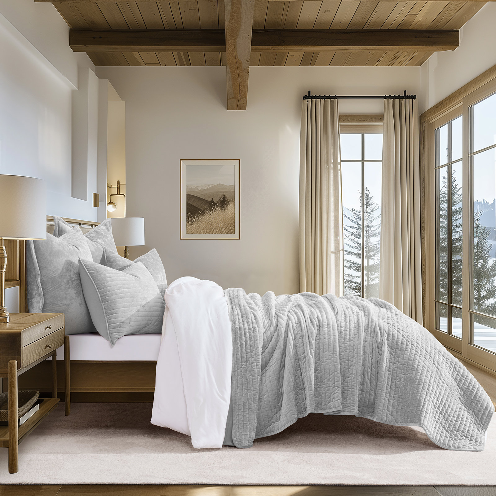 Velvet Quilt Set, King, Frost Gray