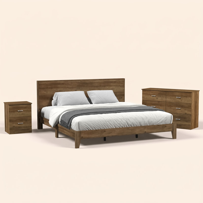 Ensemble de chambre à coucher 3 pièces Allyannah, Chêne noueux, Très grand