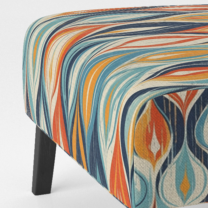 Orange and Blue Botanical Symphony III - Upholstered Abstract Accent Chair and Modern Chair
