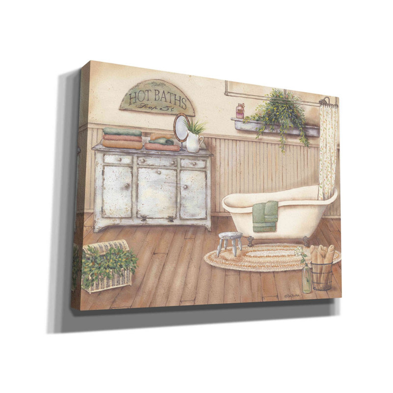 «Vintage Bath I» par Pam Britton, art mural sur toile, H 26 po x l 34 po x P 1,5 po