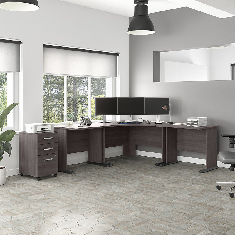 Studio A Writing Desk, Storm Gray, 30" H x 47" W x 47" D