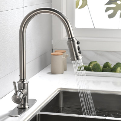 Robinet de cuisine rétractable à poignée simple avec accessoires