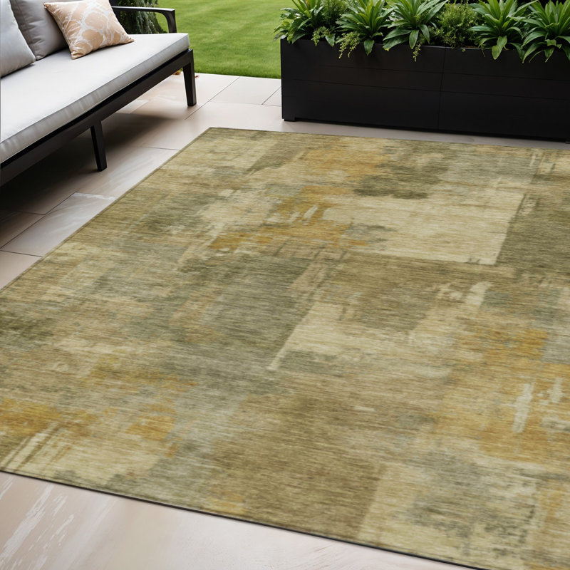 Tapis extérieur lavable abstrait beige et blé 5 pi x 8 pi kaki