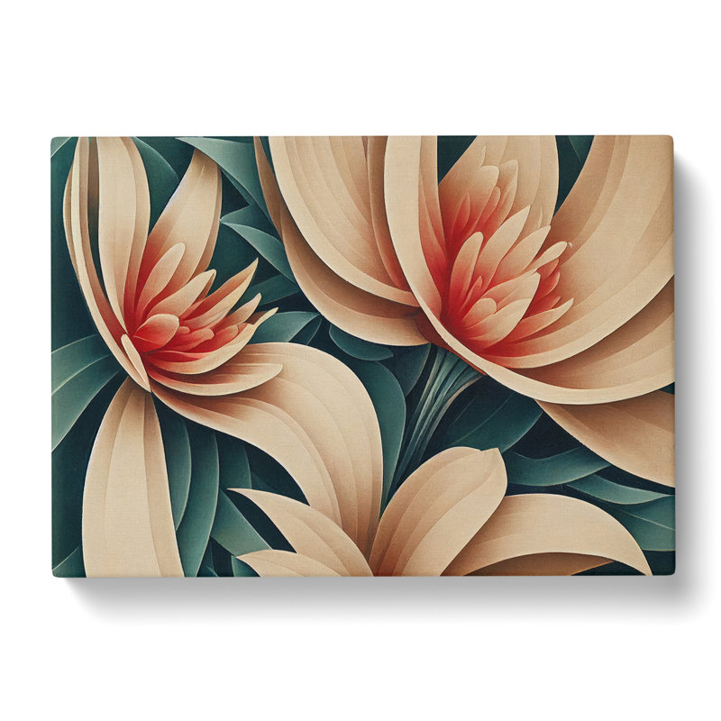 Gorgeous Flowers Art Deco - Wrapped Canvas Print, 35cm H x 50cm W x 3cm D