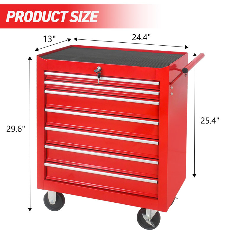 Coffre à outils roulant en métal, Red
