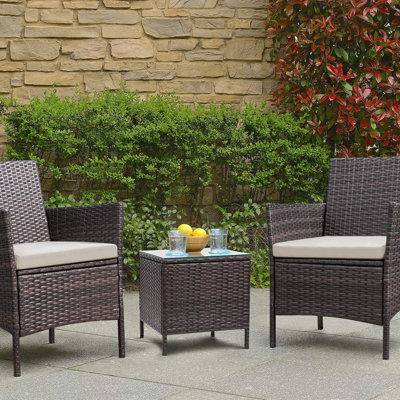 Jagger 3-Piece Seating Group with Cushions and Tempered Glass Top Table