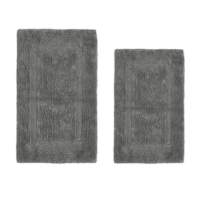 Lux Premium 100% Cotton 2370 GSM 2-Piece Bath Rug Set, Ultra Soft Super Absorbent Reversible Tufted Bathroom Mats, Machine Washable, OEKO-TEX® Certified Bath Rugs for Bathroom, Shower & Tub, Gray