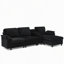Canapé modulaire moderne en L avec rangement tout-en-un, poches d'accoudoirs de rangement latérales, console centrale avec porte-gobelet, repose-pieds avec rangement relevable, siège confortable à plusieurs places - noir