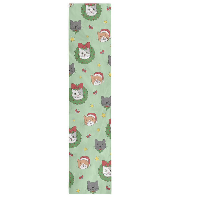 Chemin de table christmase hol christmas chats, L 90 po x l 16 po, Vert / Rouge / Jaune, Polyester