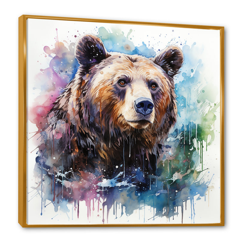 «Brown Bear Forest Wondering - Bear 2», art mural, Cadre flottant doré, H 30 po x l 30 po x P 1,5 po