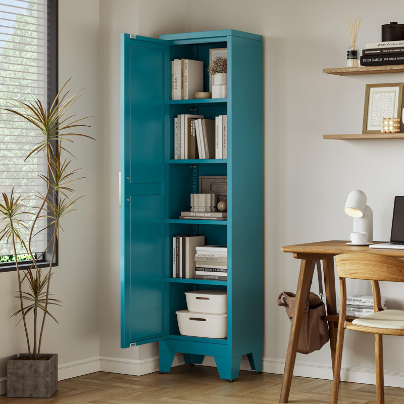 67''Farmhouse Metal Storage Cabinet, Peacock Blue