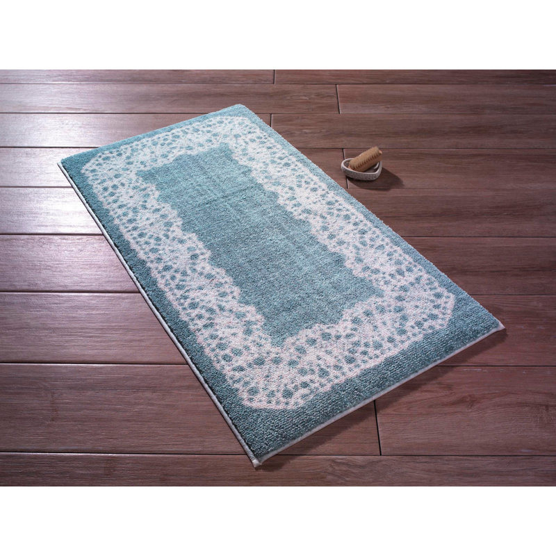 Tapis de bain luxueux, 100% polyamide, 31,5 po x 55,1 po | Antibactérien, antidérapant, dessous lavable à la machine | Design élégant bleu et blanc, hauteur des poils doux: 0,5 pouce | Parfait pour les salles de bain modernes et les espaces spa