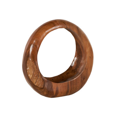 Teak Wood Handmade Round Abstract Decorative Brown Sculpture
