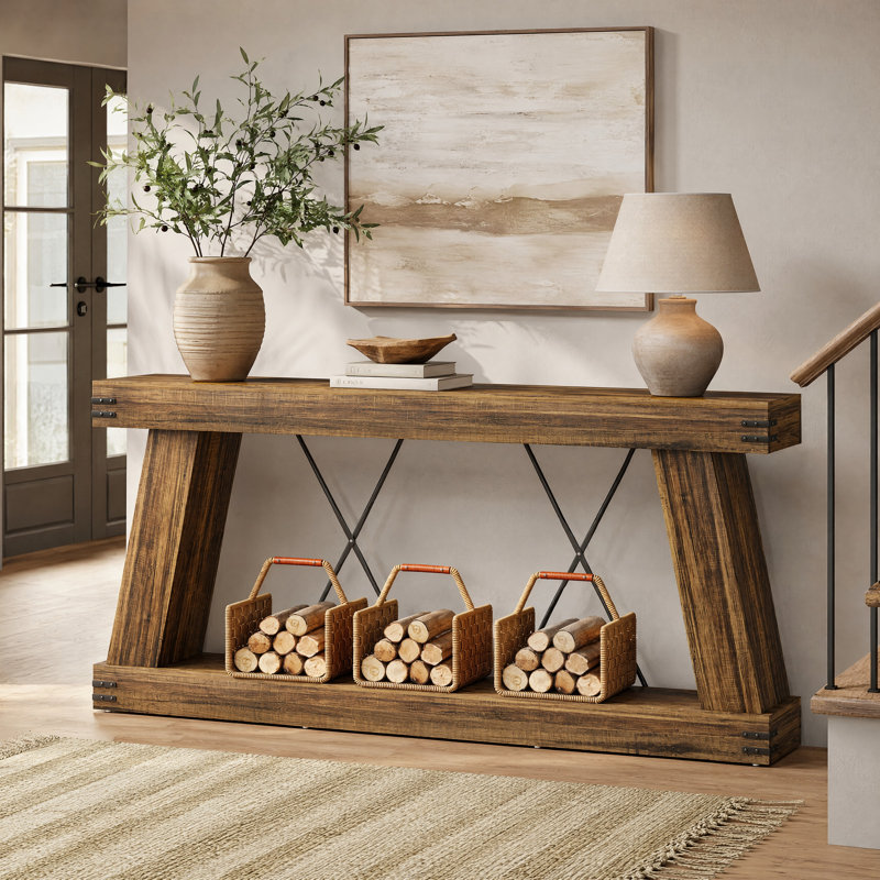 70.9" Farmhouse Console Table, Dark Brown