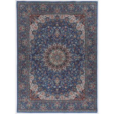 Emanuel Traditional Machine Woven Flatweave Blue and Ivory Area Rug with Non Skid Backing 