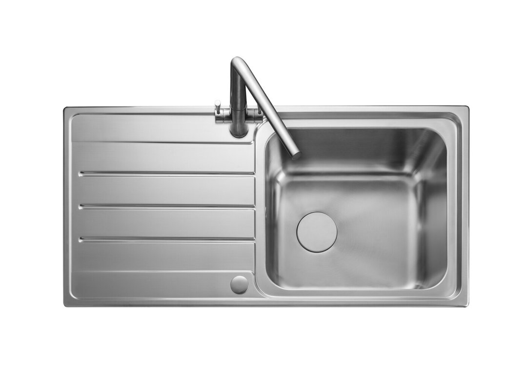 Rangemaster Sink & Taps 500mm W Single Bowl Stainless Steel Drop-In Kitchen Sink with 1 Faucet Hole