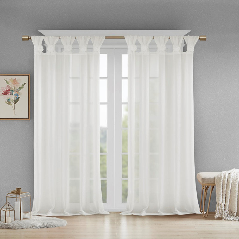 Rideau uni floral, Blanc, L 50 po x L 84 po