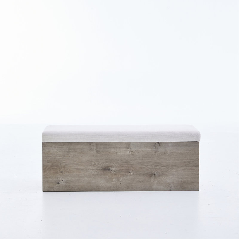 Banc en toile texturée en chenille avec plateau rabattable et base en bois - idéal pour la chambre à coucher, facile à assembler, toile de rangement rembourrée d'apparence neutre, sièges de chambre à coucher, style moderne
