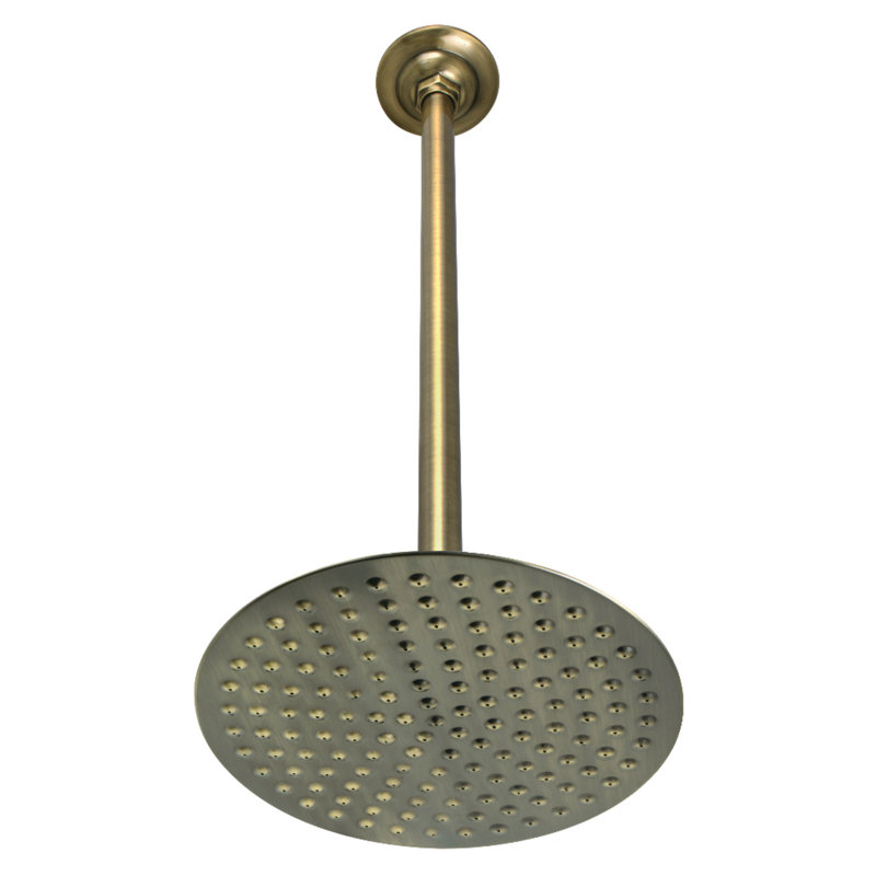 Pomme de douche ronde en laiton 7-3 / 4 po avec bras de plafond de 17 po Kingston, Laiton antique