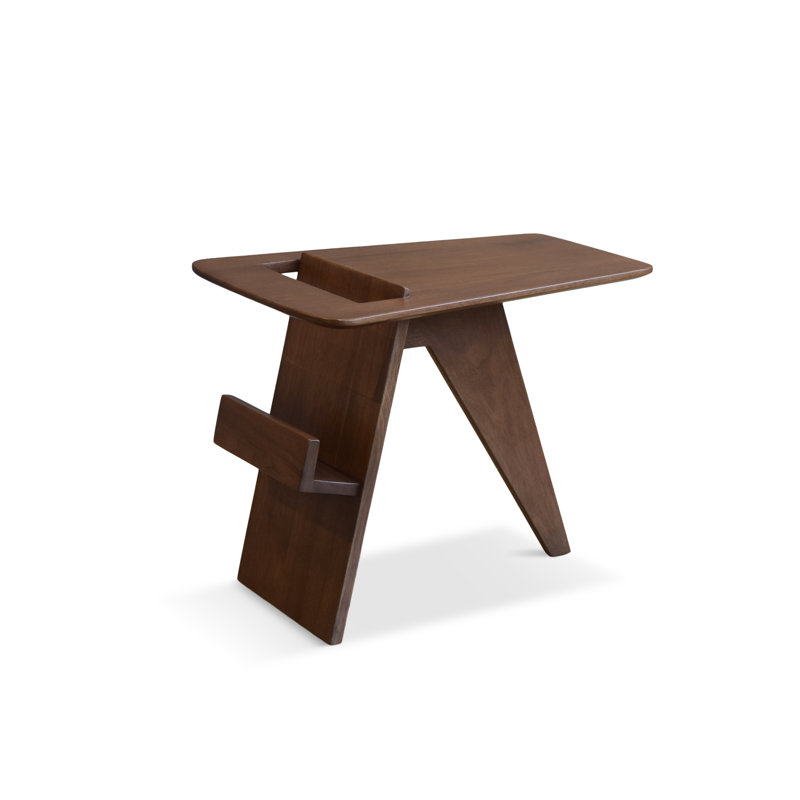 Harper Solid Walnut Side Table with Magazine Rack, Brown
