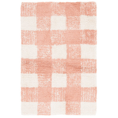 Tapis rose / beige en coton tissé à plat à la main Haddam