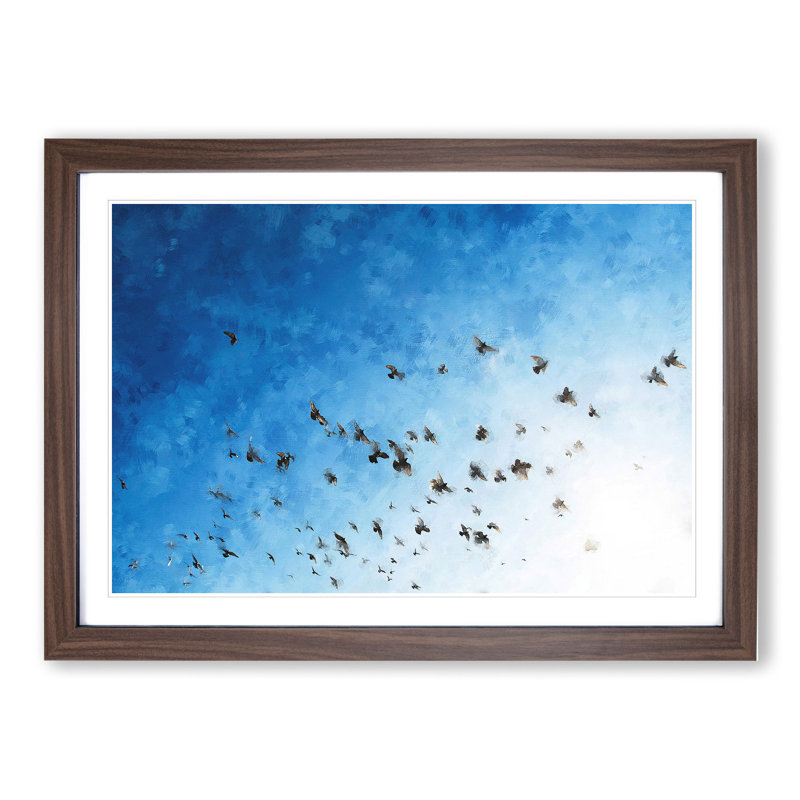 Flying Pigeons - Framed Print, 36cm H x 48cm W x 2cm D, Walnut Framed
