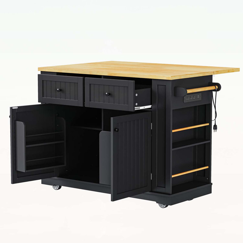 Versatile Kitchen Island with Abundant Storage and Convenient Power Supply for Enhanced Cooking Experience, Black