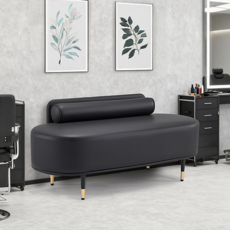 Banc noir de réception en similicuir de 53,5 po avec dossier bas, Noir