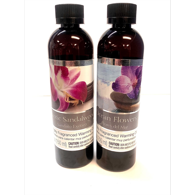Hosley Set of 2 Assorted Fragrance Warming Oils 5oz Each-Exotic Sandalwood & Ocean Flowers. Ideal for Spa Meditation Bathroom Wellness Gift