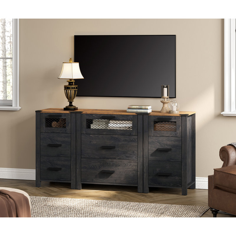 Latitude Run® TV Stand With Drawers, Dresser Cabinet With Storage Organizer Units ,Kitchen Sideboard With Mesh Door,Farmhouse Entertainment Center For Dining, Living And Bed Room,Walnut Brown