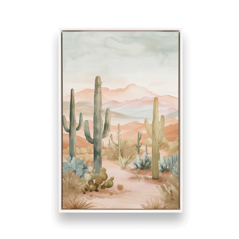 Toile roulée «Cactus Waltz I», H 30,75 po x l 20,75 po x P 1,75 po, Cadre flottant blanc opaque