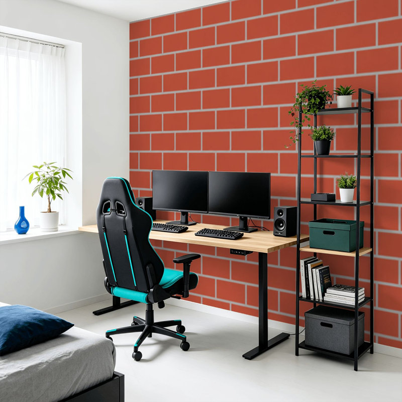 Peel and Stick papier peint mural orange console de jeu des années 80 mur de brique sans soudure vieux jeu vidéo de style rétro art mural auto-adhésif et amovible