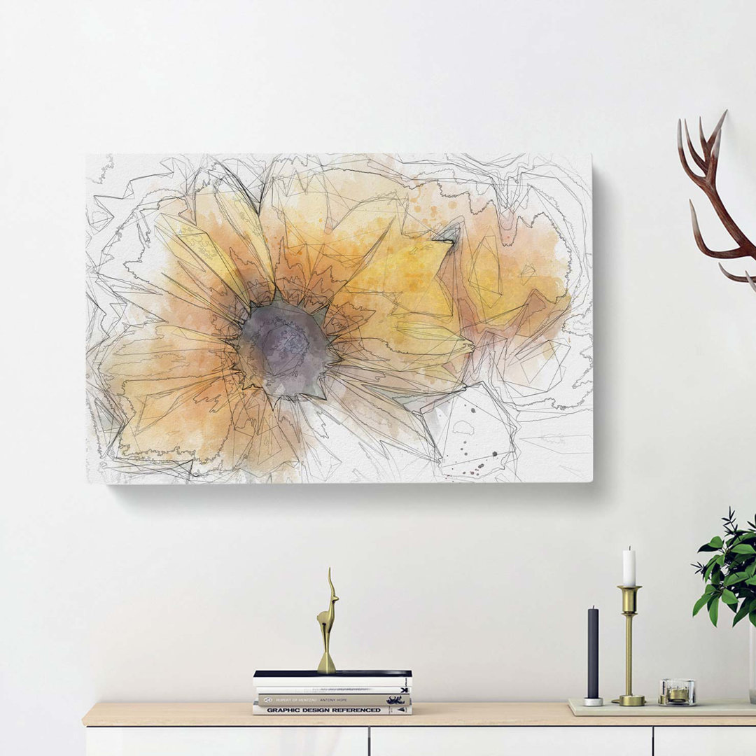 Yellow Coneflowers In Abstract - Wrapped Canvas
