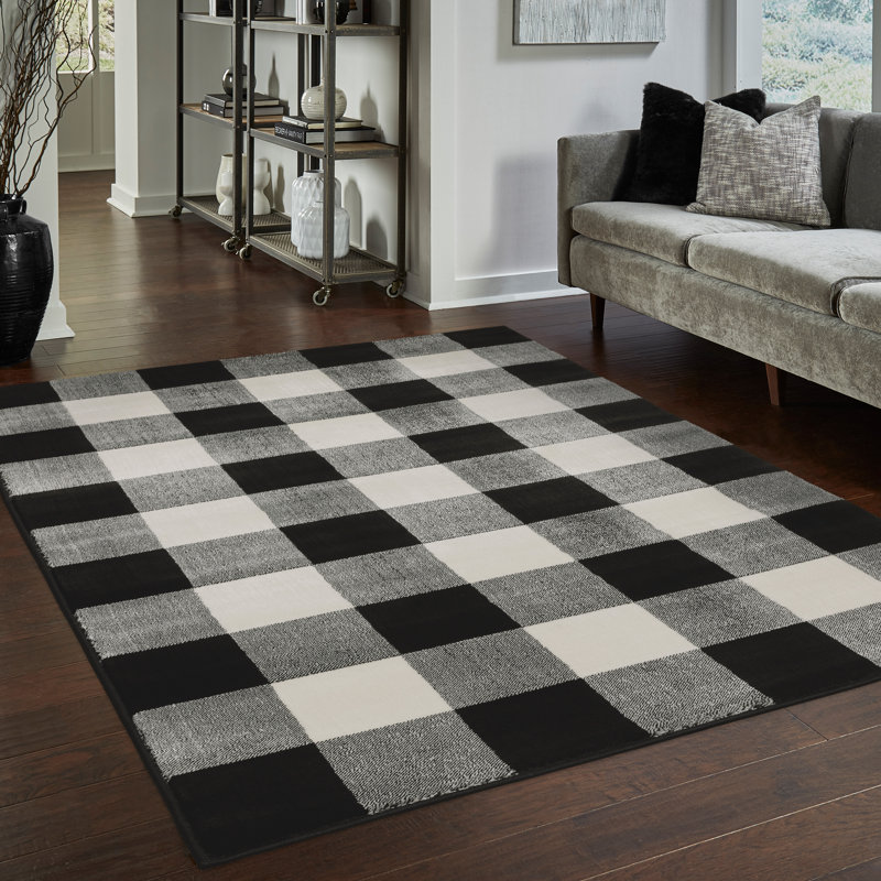 Tapis noir / ivoire Schoffer, Rectangle 6 pi 7 po x 9 pi 2 po