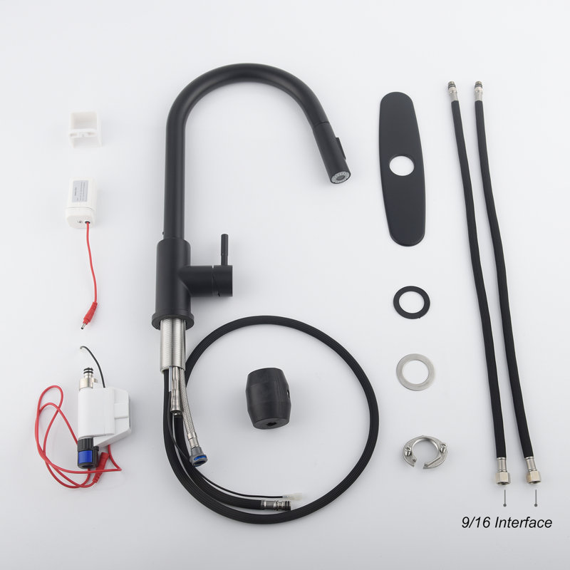 Robinet de cuisine noir mat mat avec douchette rétractable - Acier inoxydable, buse rotative à 360 degrés pour une évacuation efficace de l'évier, compatible avec le poignet, la corrosion et la rouille, température et débit d'eau à une poignée