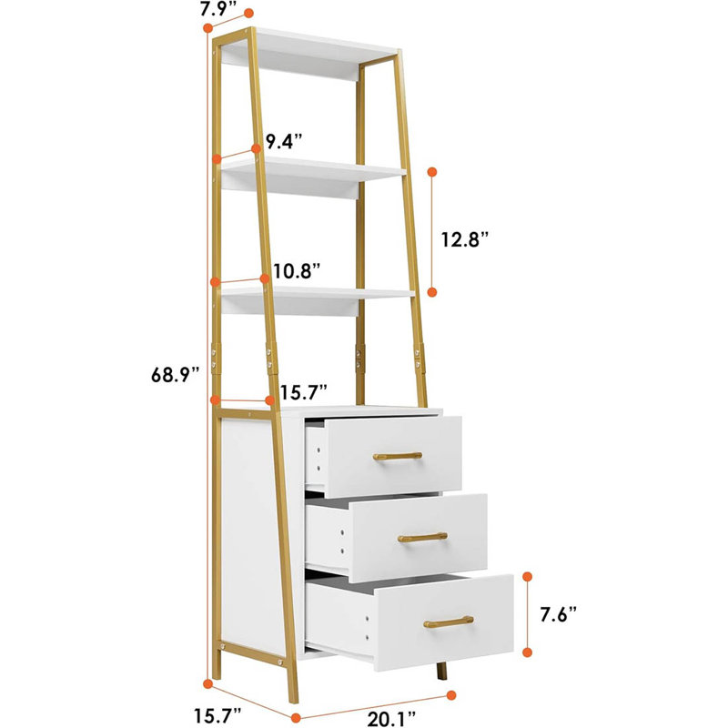 4-Tier Bookshelf, With 3 Wooden Drawers