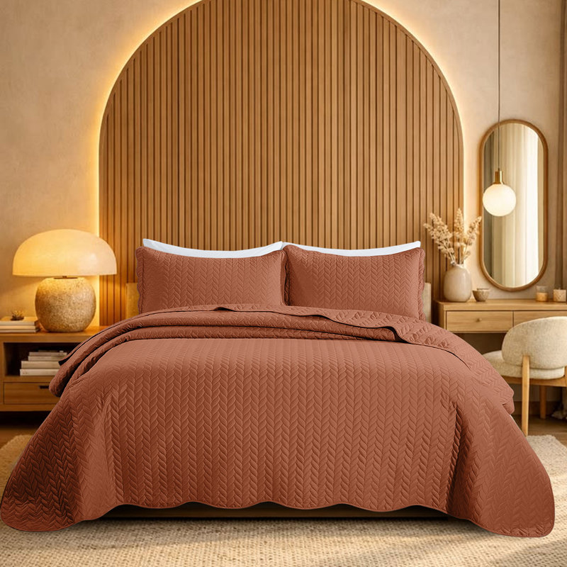 Oxford Microfiber Embossed Lightweight Comforter Set with Pillow Shams, Rust, King Comforter + 2 Standard Shams