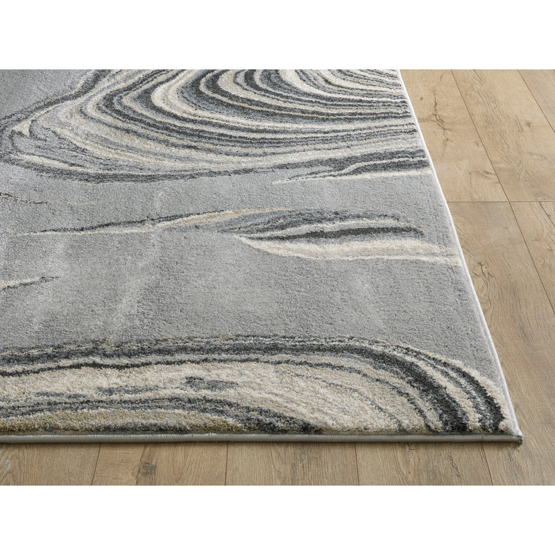 Hue Hand Hooked Polypropylene Area Rug, Rectangle 8'10" x 13', Gray