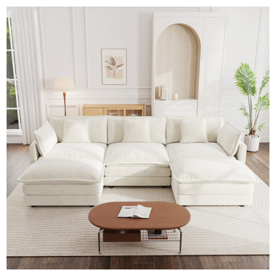 Canapé modulaire en chenille en U avec méridienne réversible et repose-pieds double, grand canapé de salon modulaire