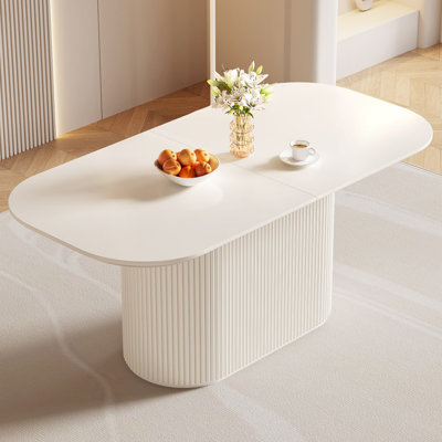 70" Modern Oval Cream White Dining Table for Kitchen, Bar, Living Room