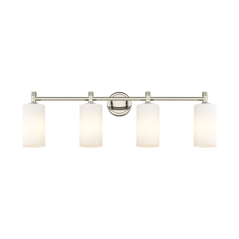 Éclairage pour meuble-lavabo mural 4 lumières Crown Point, Nickel poli, Blanc mat