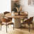 59.05", Round Faux Leather Base Dining Table For 4-6 People, Modern Wood Kitchen Table With Solid Veneer Top, Walnut