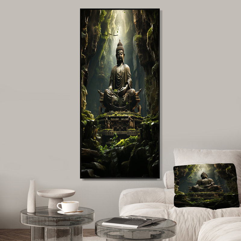 Sentiers illuminés, bouddhisme au temple I, Cadre flottant noir, H 60 po x l 28 po x P 1,5 po