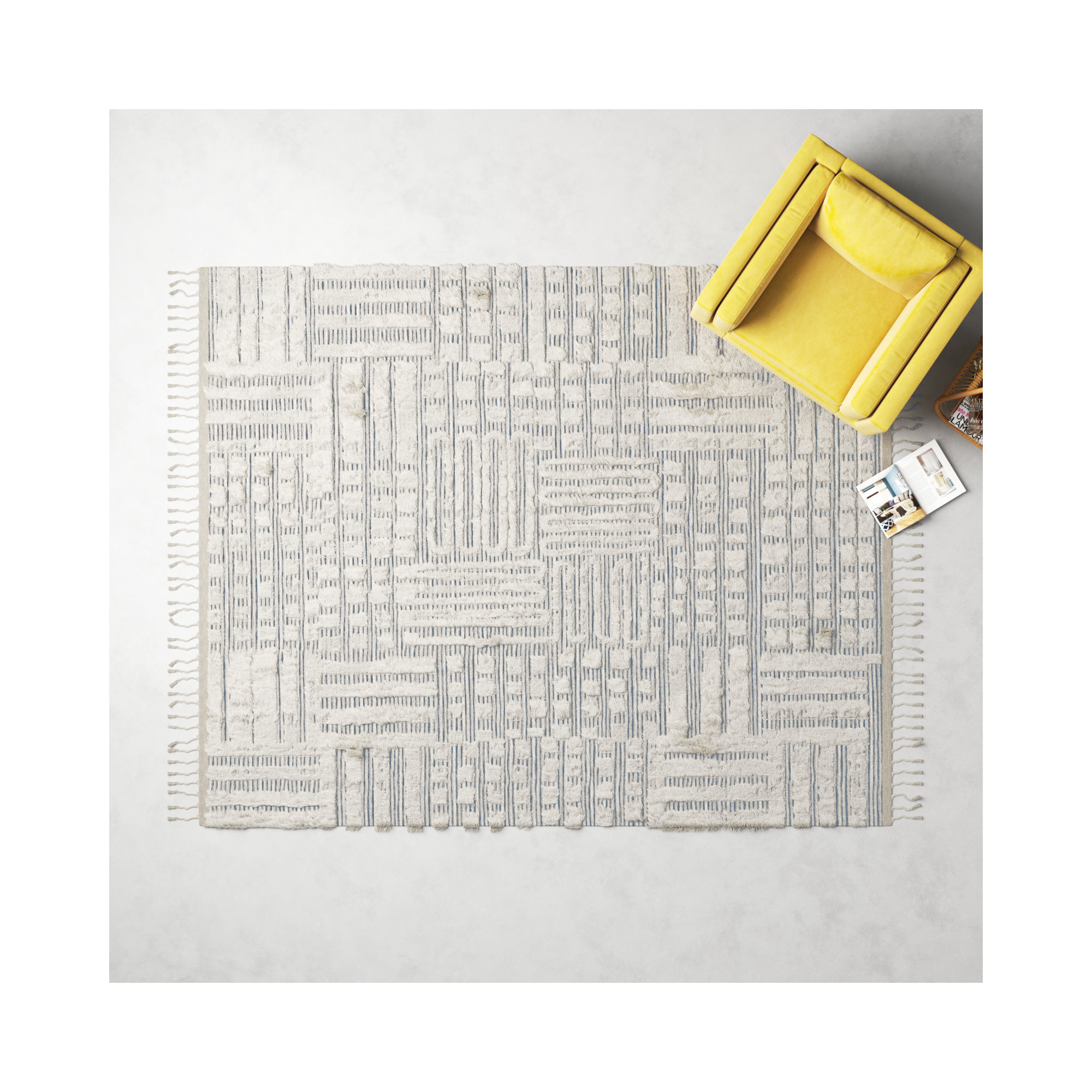 Benjamin Handmade Ivory/Sky Rug, Rectangle 7'9" x 9'9"