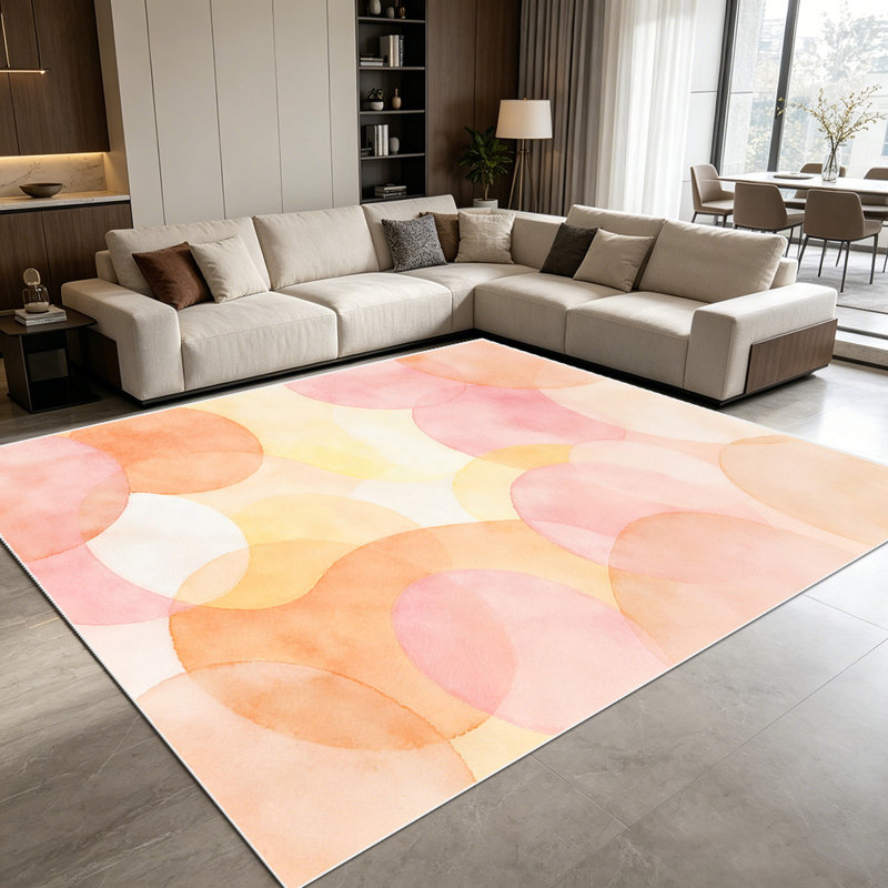 1PC watercolor warm bokeh circle pattern area rugs for Living Room, Soft and Comfortable, All-season, easy-care, machine washable Indoor floor mat, ideal for dining table, bedroom, kitchen, entryway, Home Decor, Outdoor Decor.