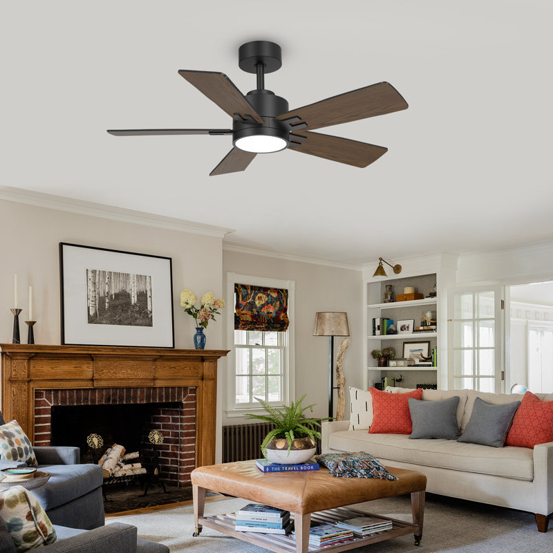 5-Blade Smart Ceiling Fan with Dimmable Light, DC Motor & Dual-Finish Blades, Dark Brown, Black, 42" Wide
