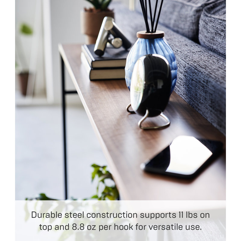Slim Black Metal and Wood Console Table with Storage Hooks